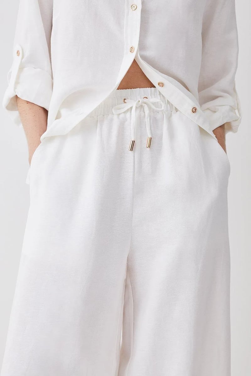 White Cotton Wide-Leg Drawstring Trousers