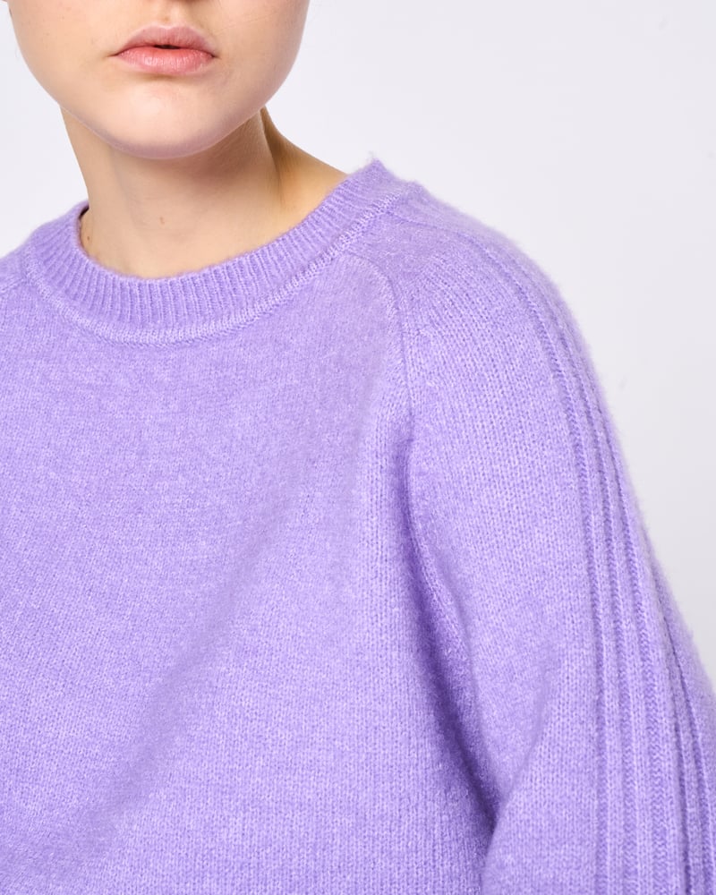 Lilac Crewneck Pullover Sweater with Rib Details