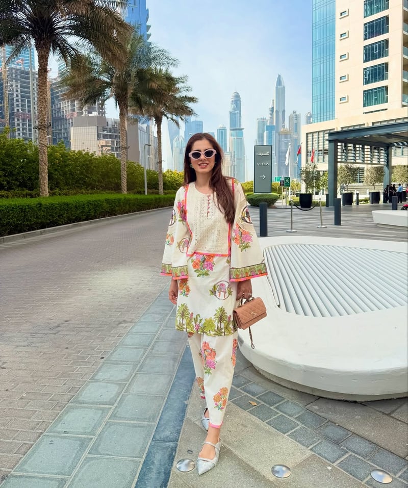 Off-White Tropical Print Kurta Set with Bell Sleeves