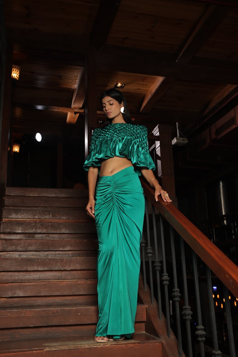 Dahlia Montone Cape With Ruched Skirt