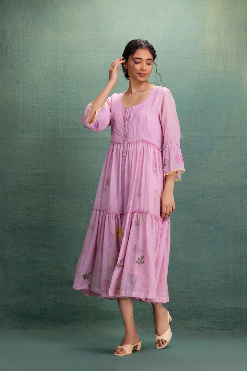 Pink Machine Embroidery Dress