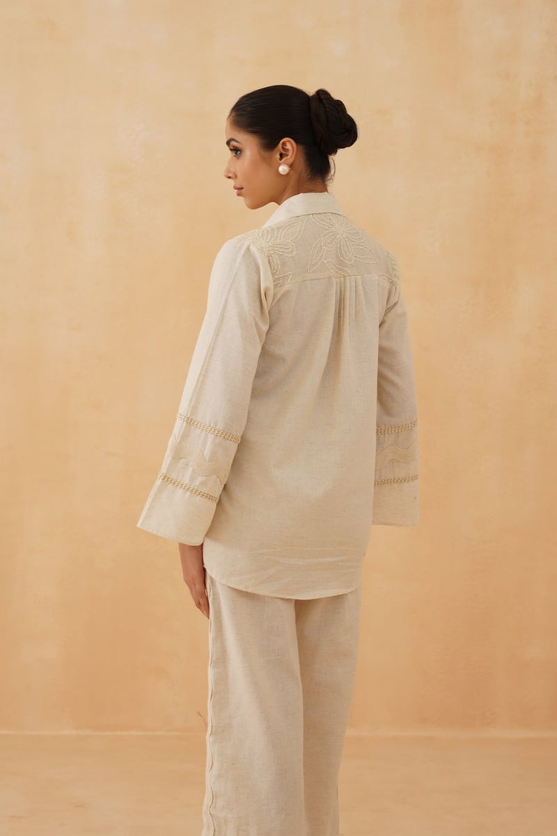 Cream Hand-Embroidered Cotton Co-ord Set