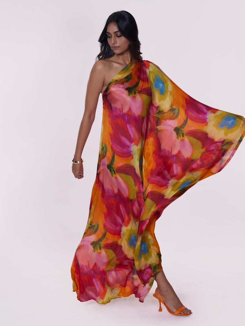 Cerise Printed Kaftan Dress