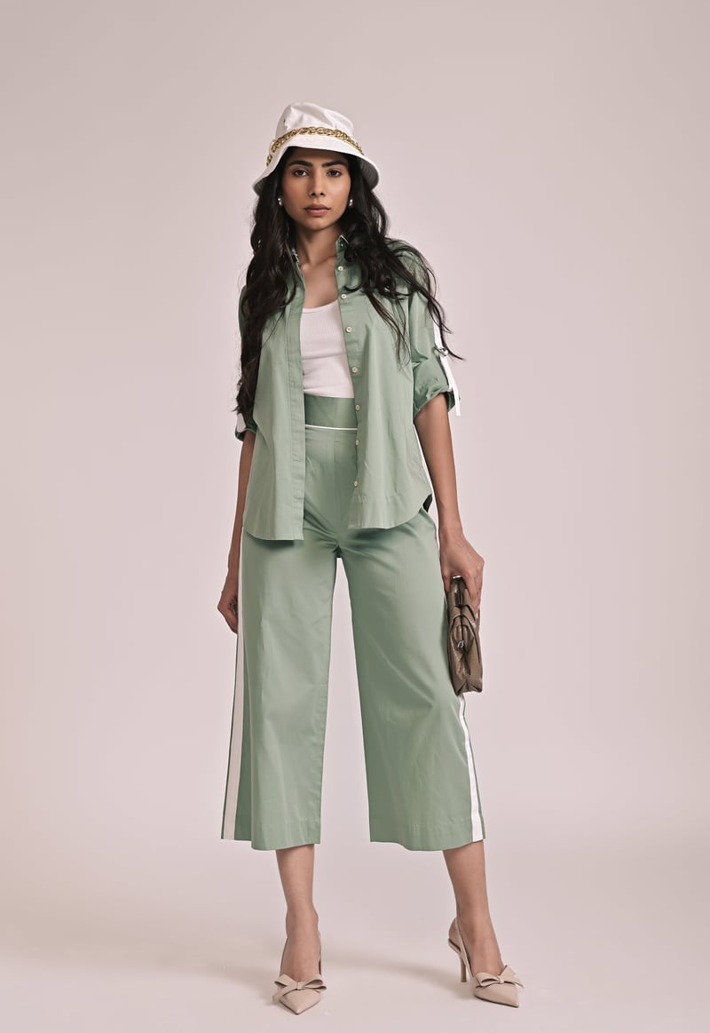 Orange Cotton Satin Shirt and Wide-Leg Pants Co-ord Set