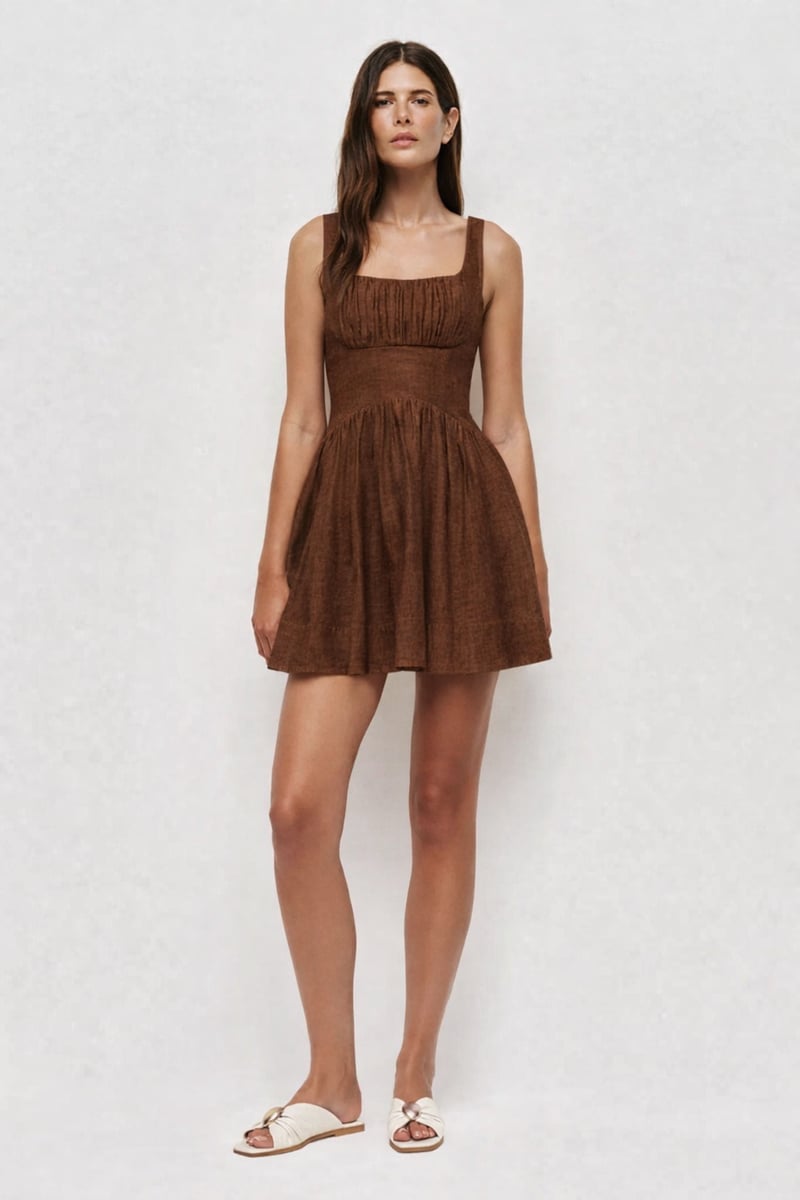Aira Mini Cocoa Linen Dress