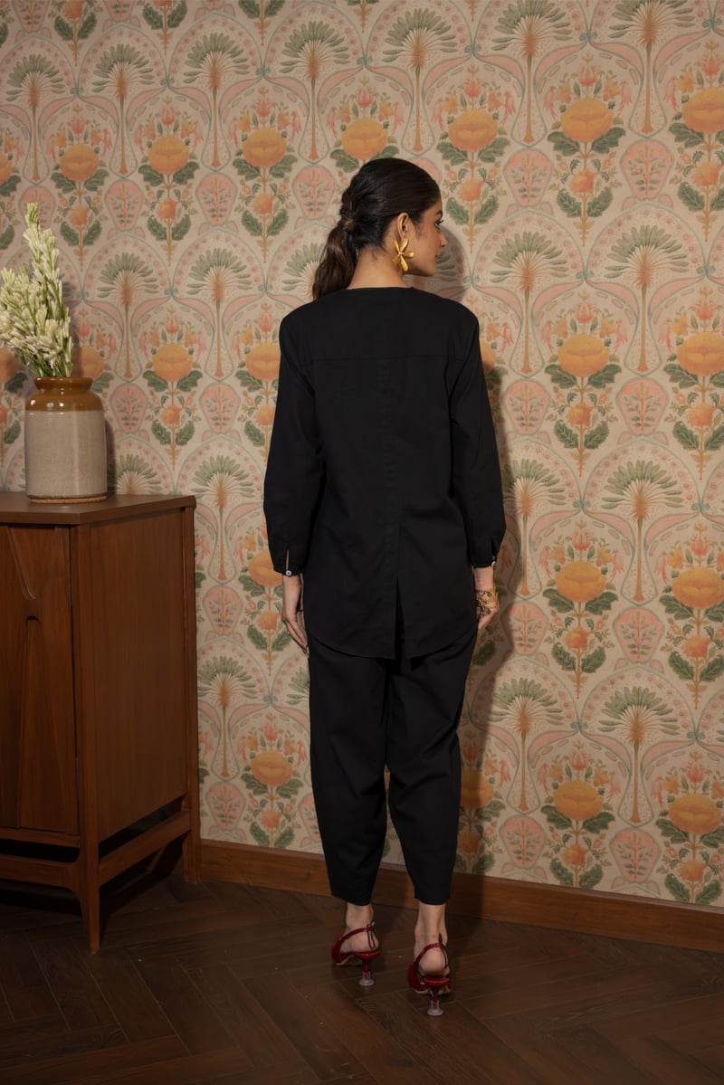 Black Linen-Blend Shirt and Trousers Co-ord Set