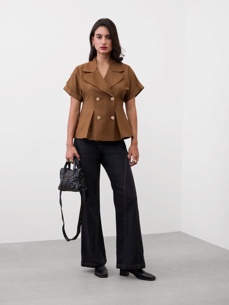 Carbon Black Wide-Leg Panelled Jeans — MADISON