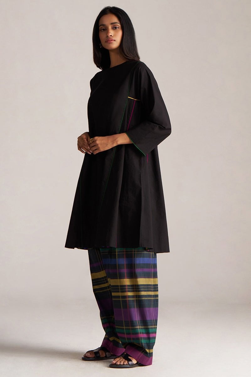Black Kurta and Multicolour Checked Salwar Co-ord Set