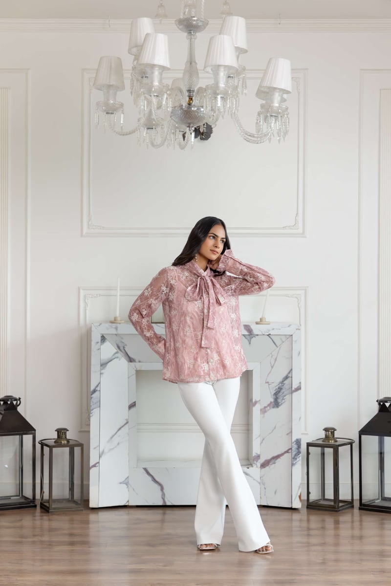 Fioren Blossom Pink French Lace Shirt
