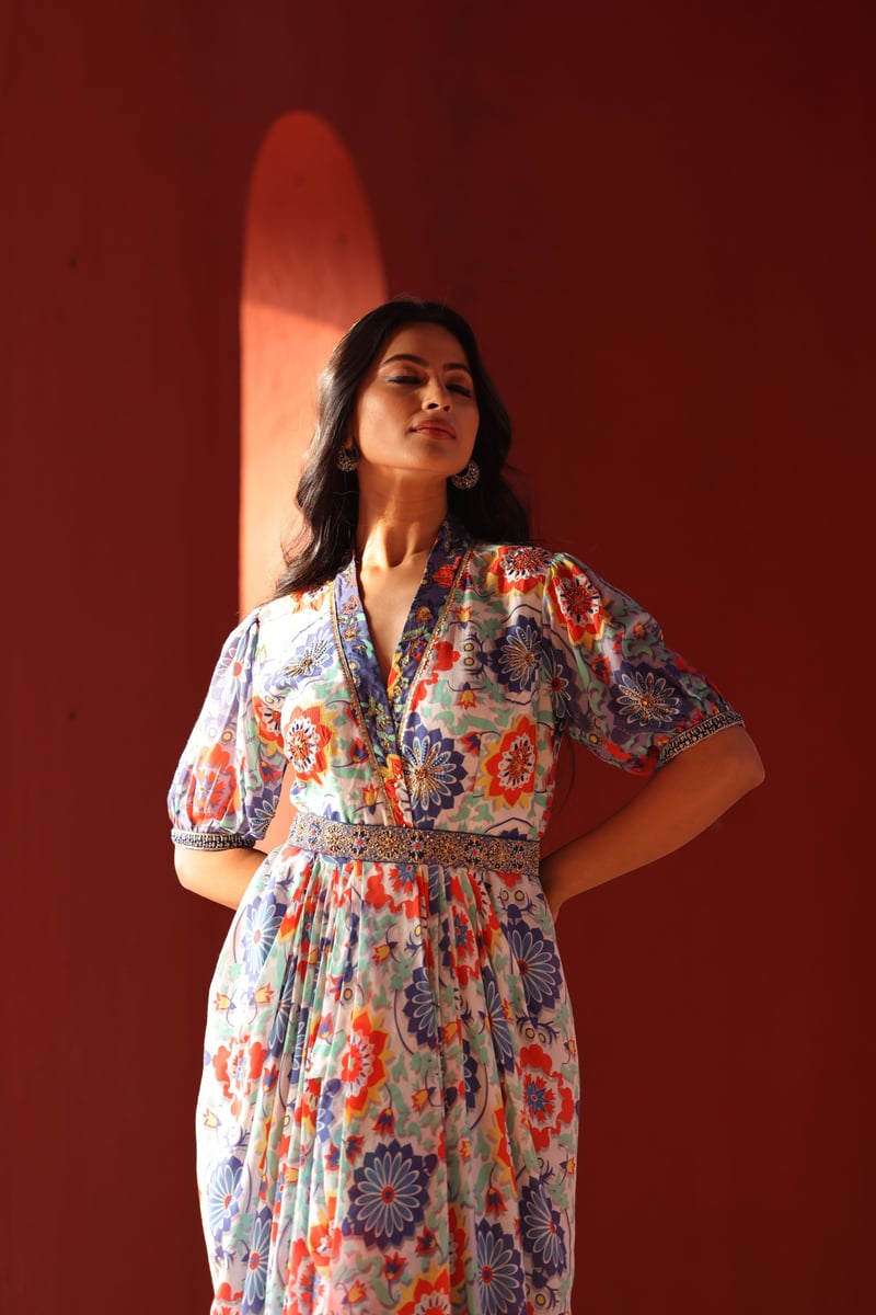 Golden Zari Dress One Piece White
