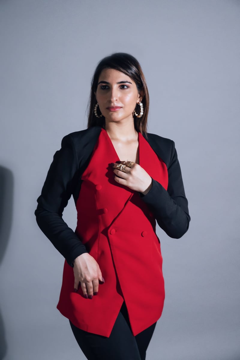 Red and Black Double-Breasted Blazer Co-ord Set