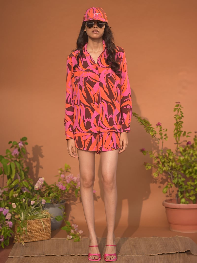 Multicolor Printed Crepe Shirt and Shorts Co-ord Set