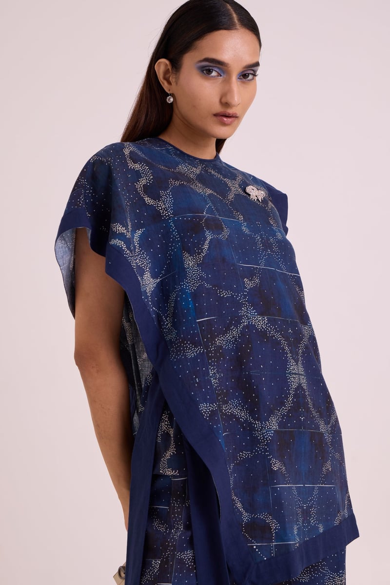 Indigo Printed Linen Top and Pant Co-ord Set
