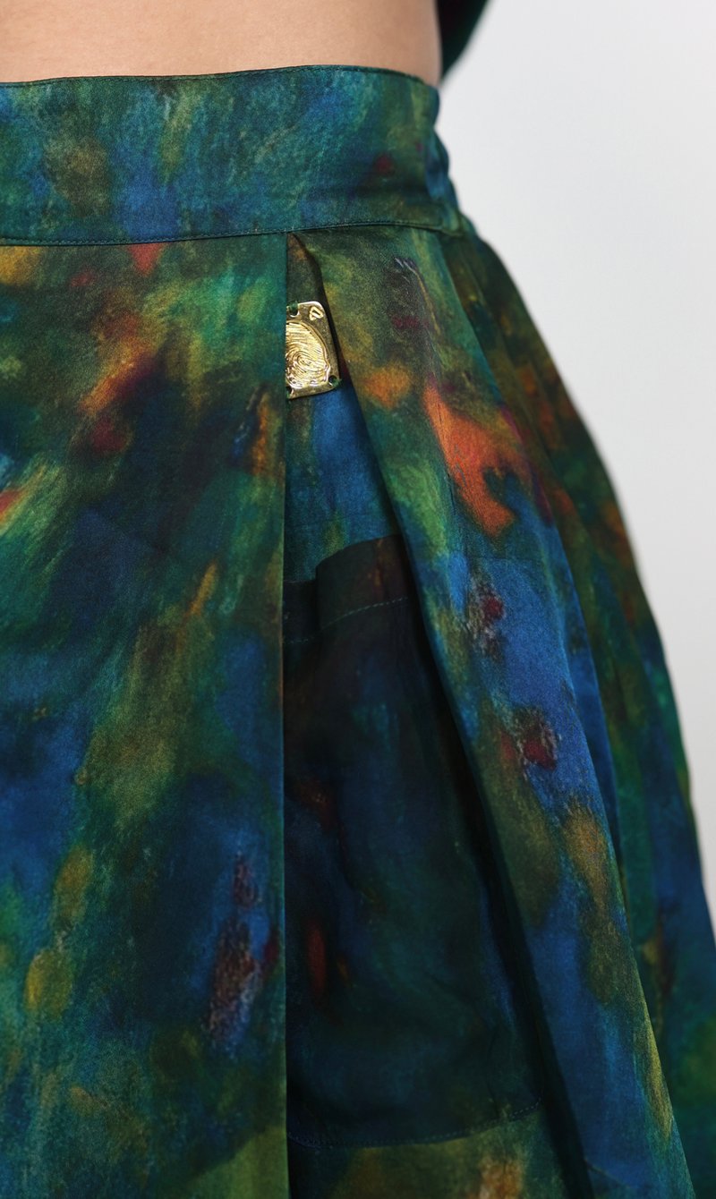 Multicolor Abstract Printed High-Waist Box Pleat Midi Skirt