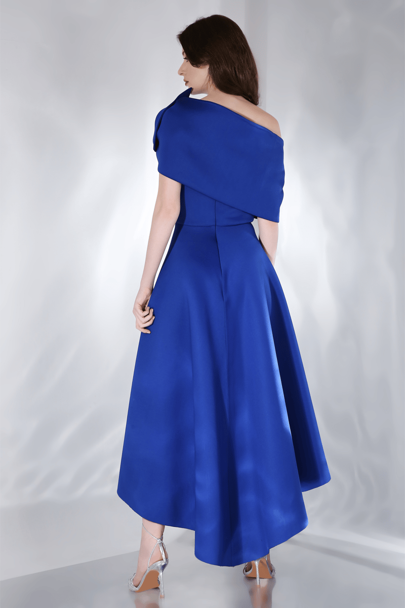 Blue Strapless Fit and Flare High-Low Midi Dress Set