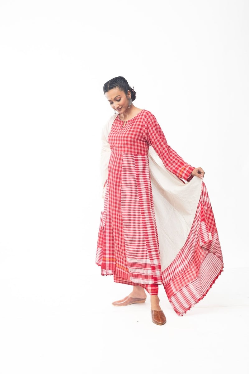 Side Panelled Red Dress Set (2 Piece Set)