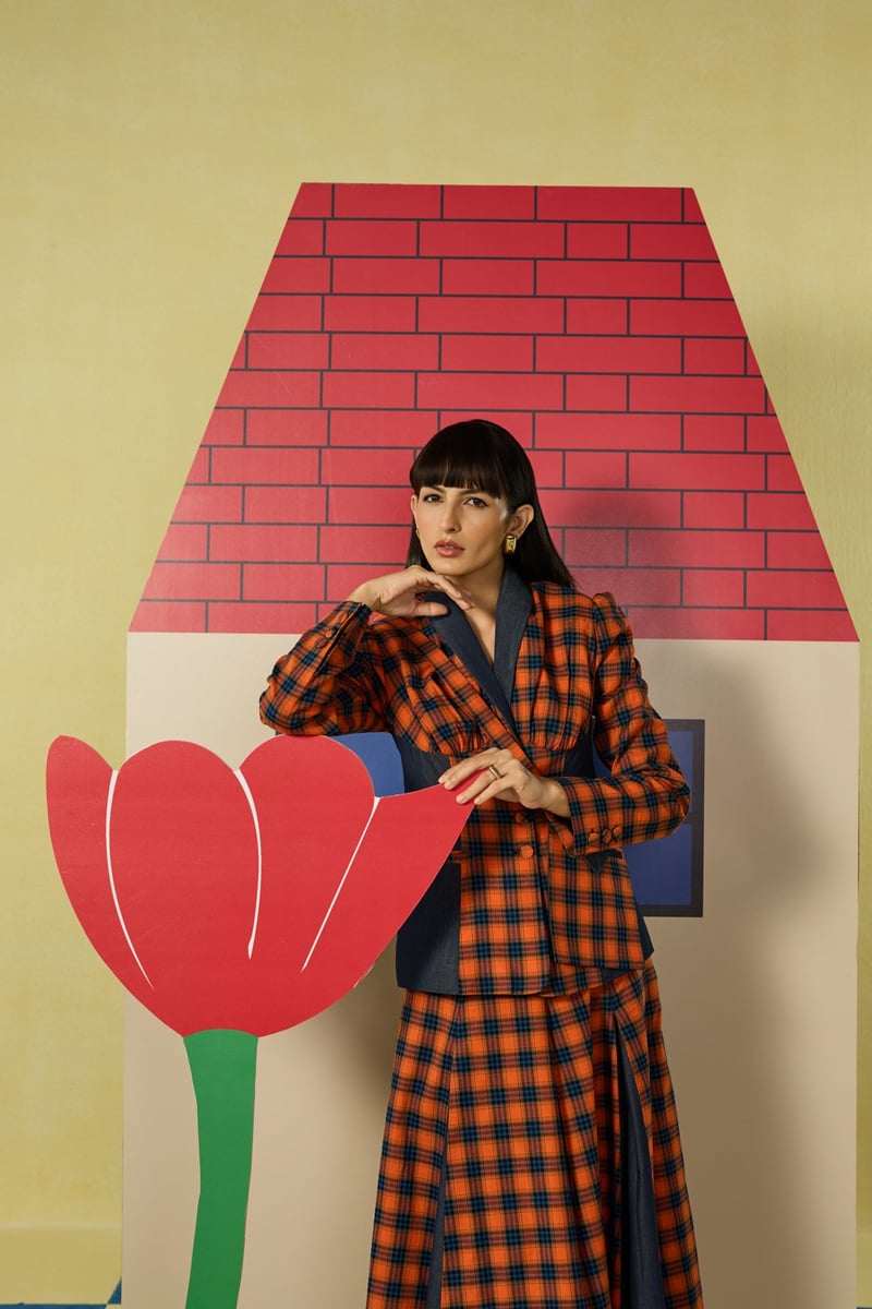 Orange and Navy Check Tailored Co-ord Set