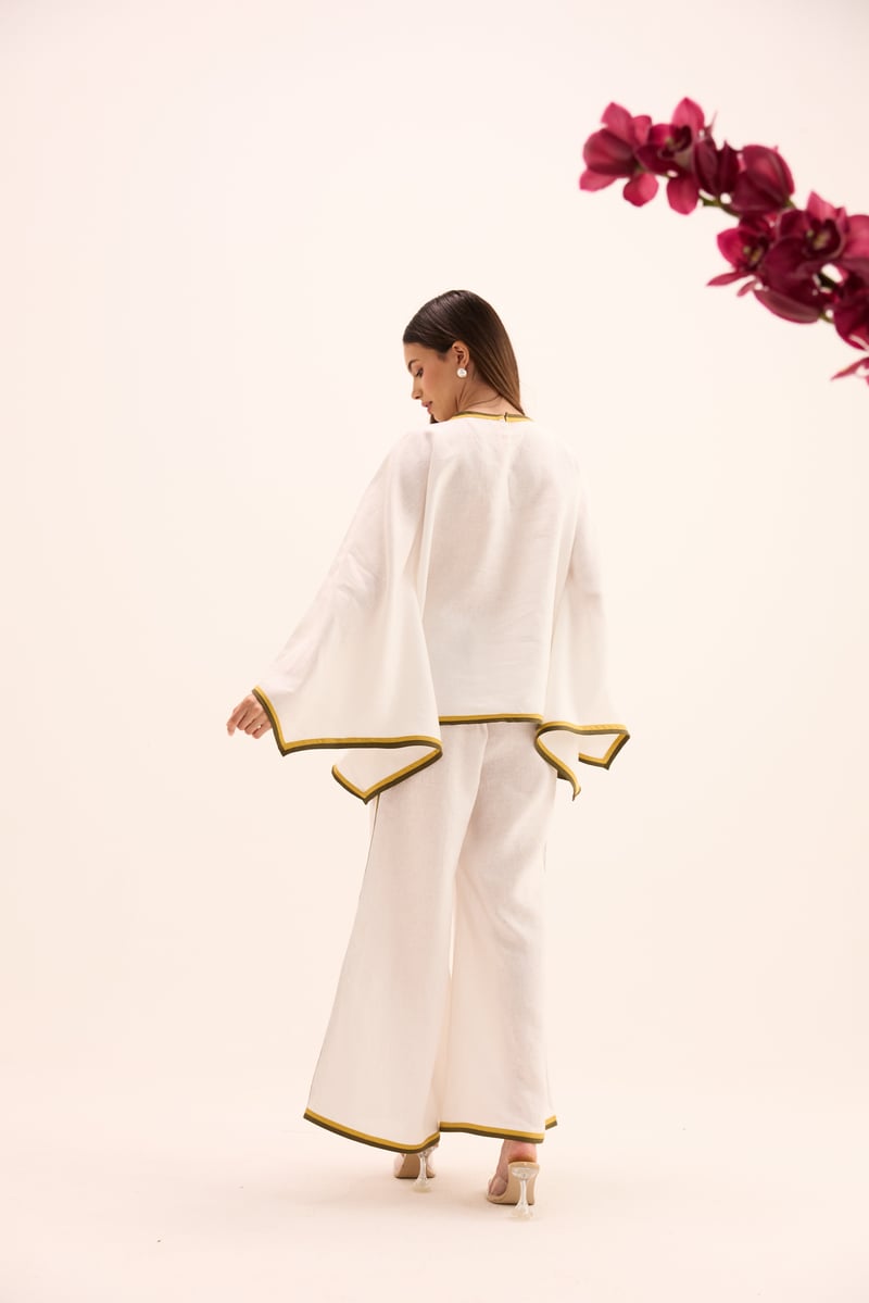 White Linen Asymmetric Top and Wide-Leg Co-ord Set