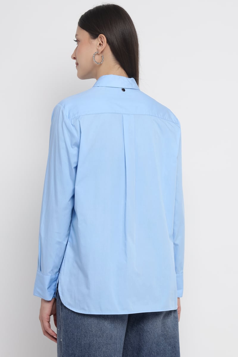 Light Blue Embellished Cotton Button-Down Shirt