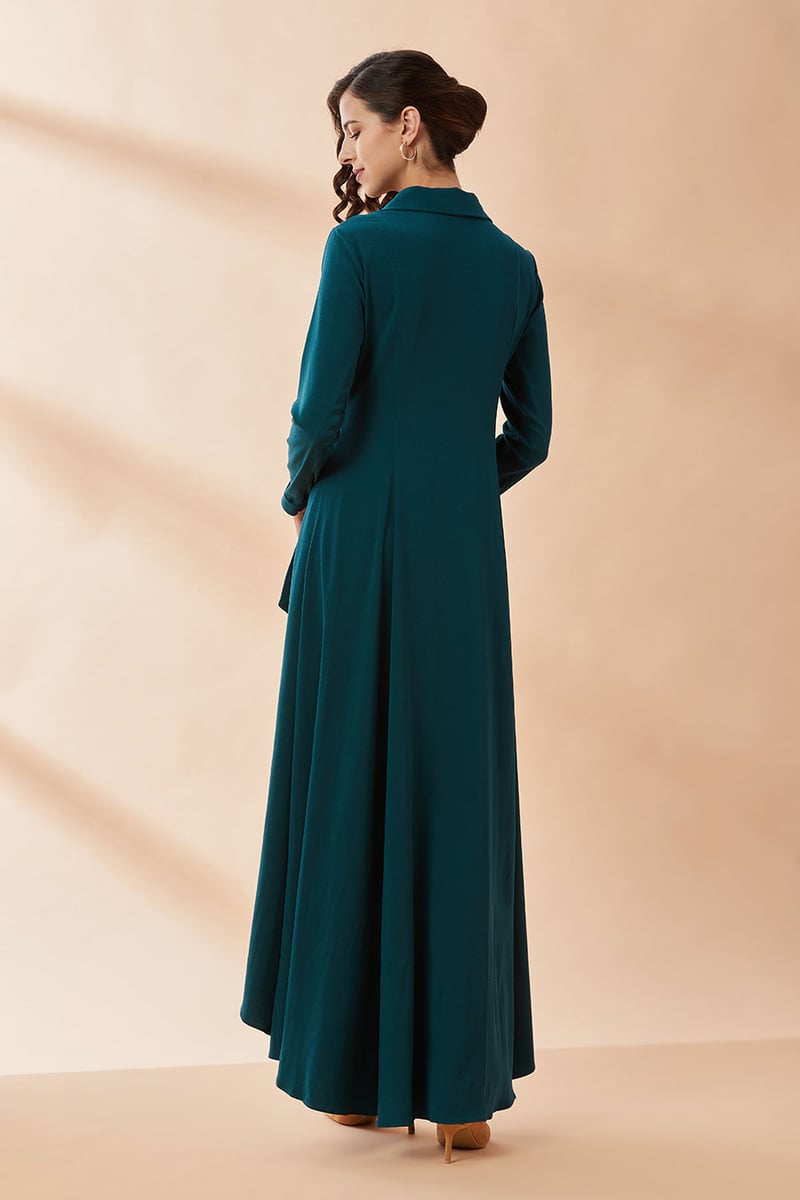 Green Crystal-Embellished Blazer Tunic and Pant Co-ord Set