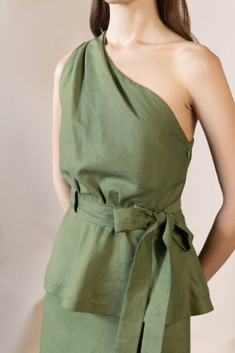 Green One-Shoulder Peplum Top and Maxi Skirt Co-ord Set