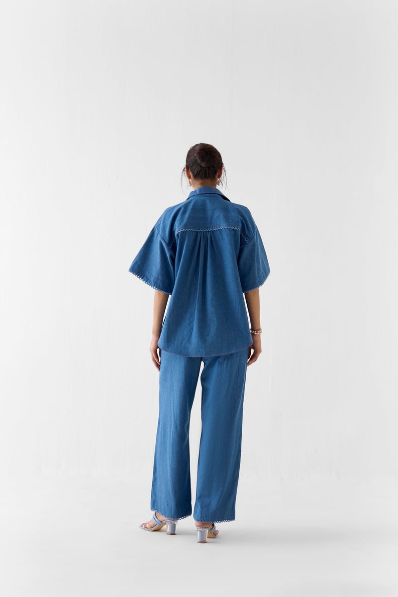 Denim Blue Patchwork Shirt and Trousers Co-ord Set