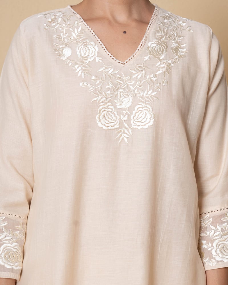Ivory Sand Embroidered Chanderi Suit Set