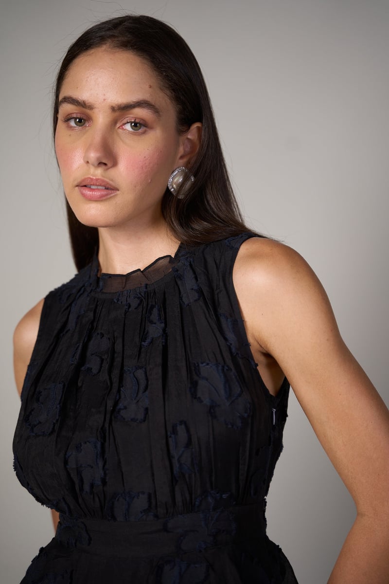 Black Jacquard Tiered Maxi Dress