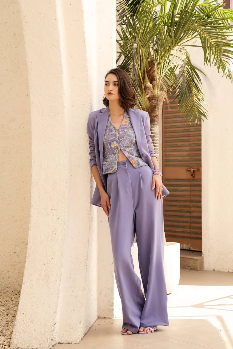 Periwinkle Halter Embroidered & Beaded Net Waistcoat