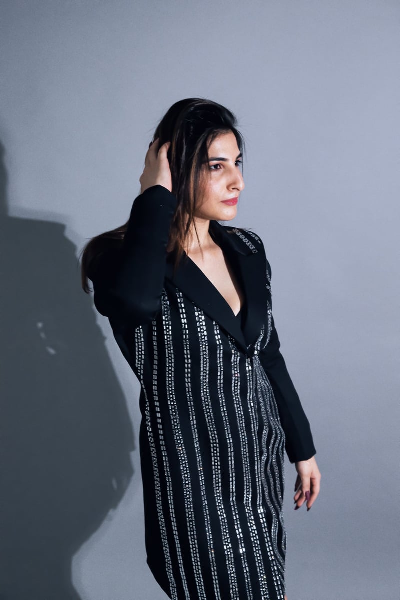 Black Crystal-Embellished Blazer Mini Dress