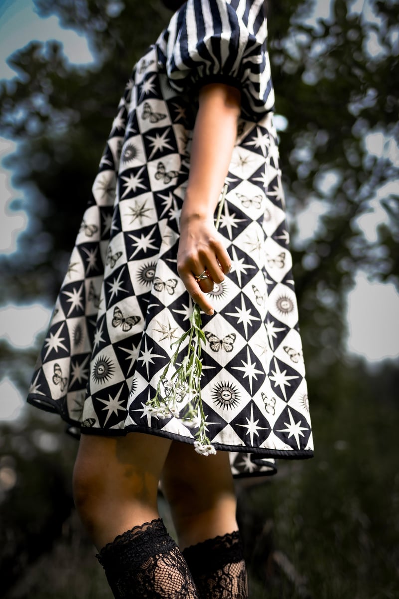 White/Black Oversized Celestial Print Mini Shift Dress