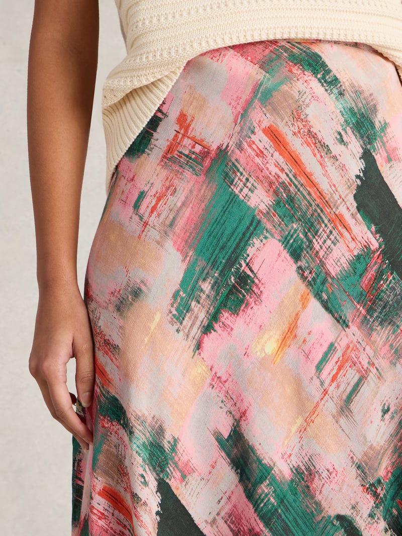 Pink Abstract Printed Bias-Cut Maxi Skirt