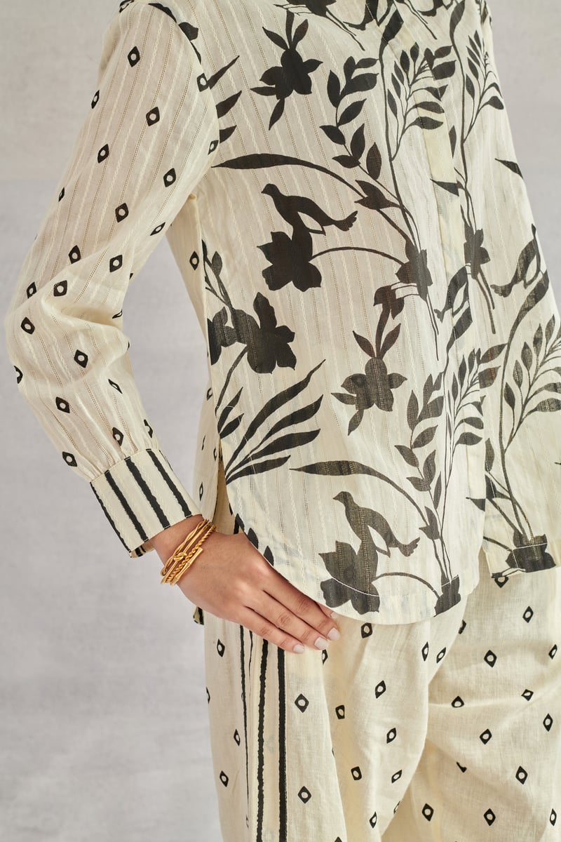 Creme Monochrome Printed Cotton Dobby Shirt