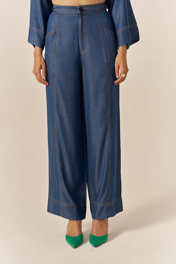 Blue Lapel Shirt and Flared Pants Co-ord Set