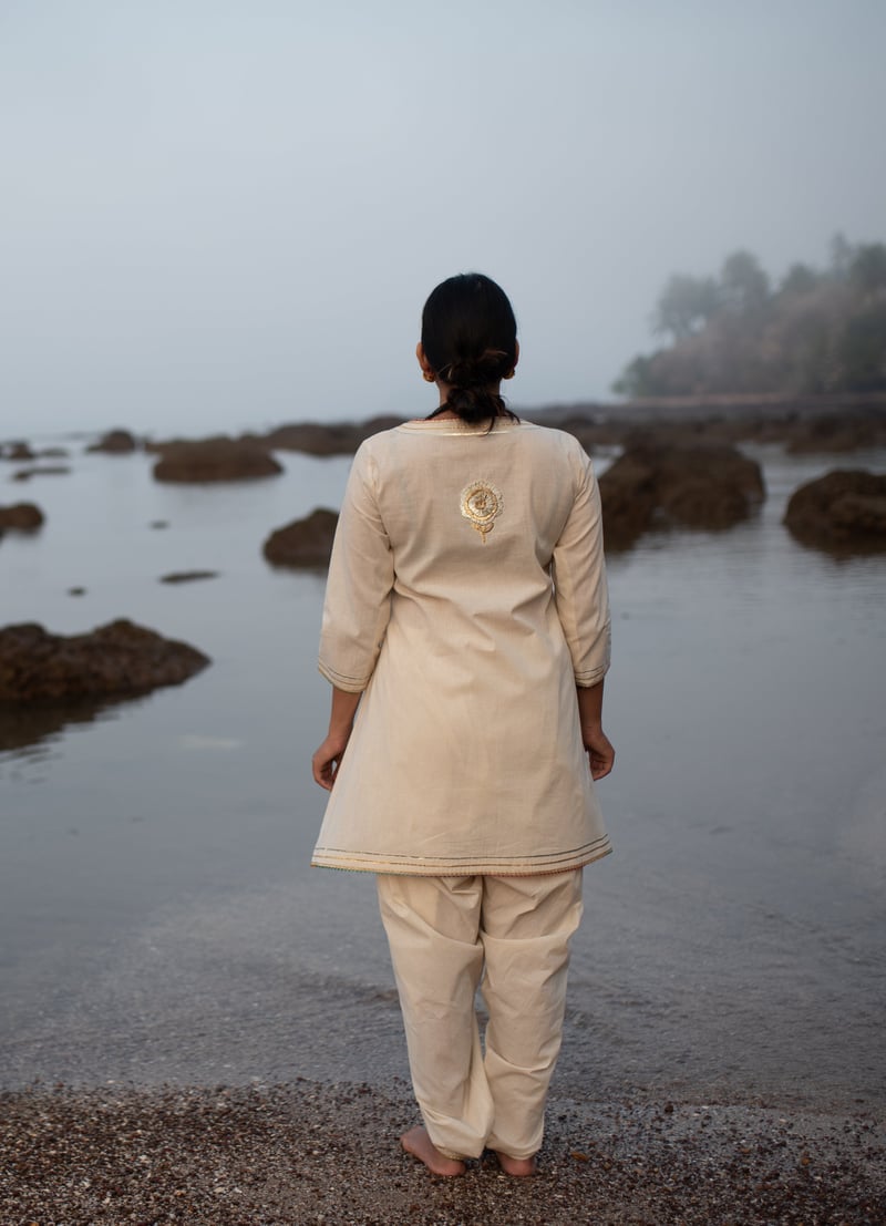 Ivory Wrap Kurta and Draped Salwar Co-ord Set