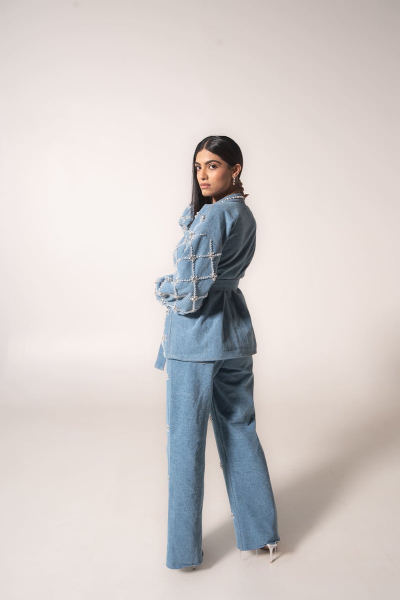 Light Blue High-Rise Crystal Embellished Denim Jeans