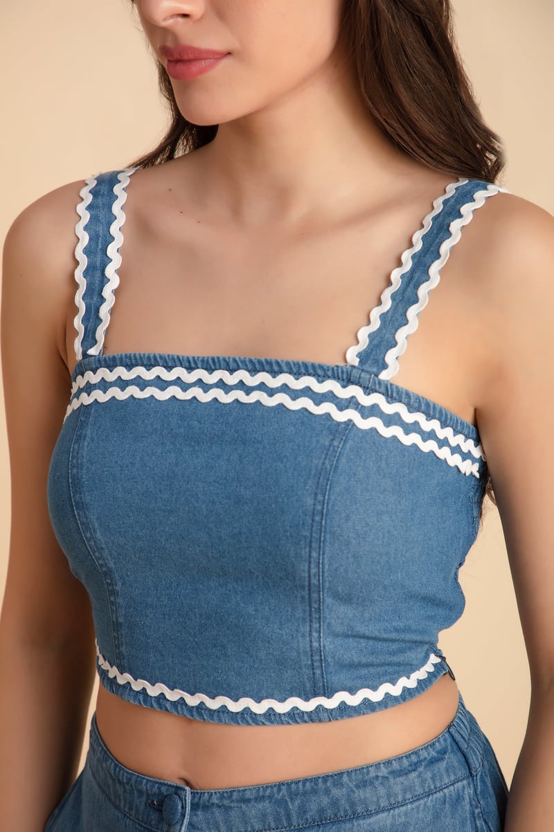 Blue Denim 3-Piece Co-ord Set with Bustier and Jacket