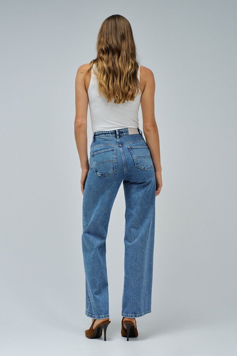 Blue High-Waist Two-Tone Wide-Leg Jeans