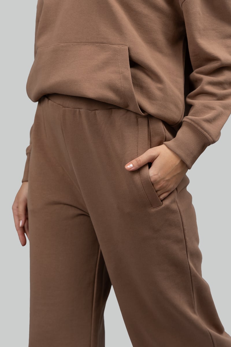 Mocha Brown Wide-Leg Cotton Terry Lounge Trackpants