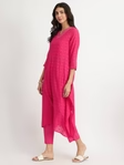 Pink Cotton Jacquard A-Line Asymmetric Hem Kurta