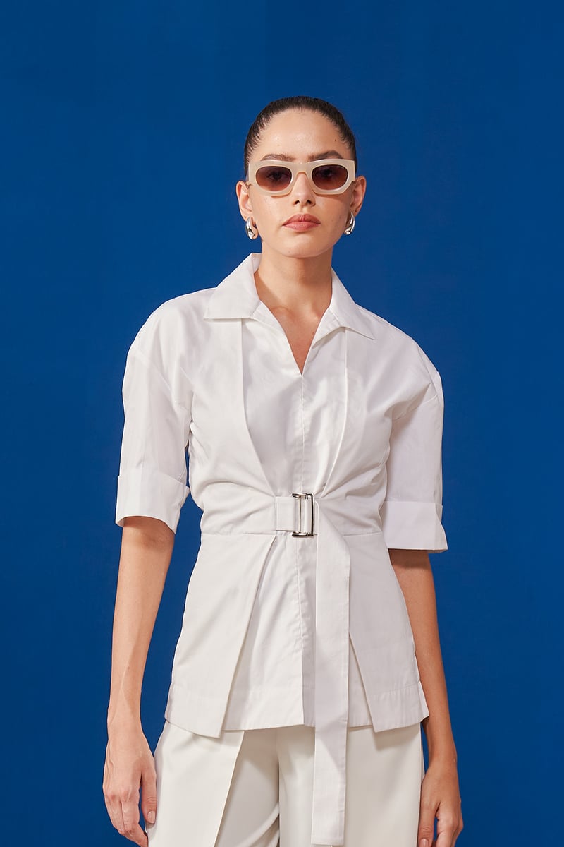 Off-White Belted Cotton Poplin Shirt