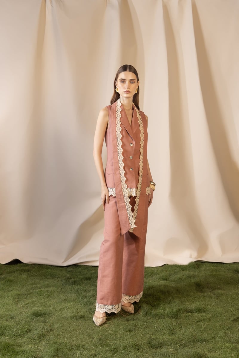 Dusty Rose Waistcoat and Flared Trouser Co-ord Set