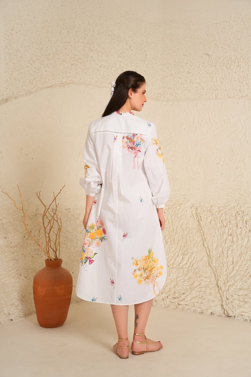 White Floral Printed Kurta and Trouser Set