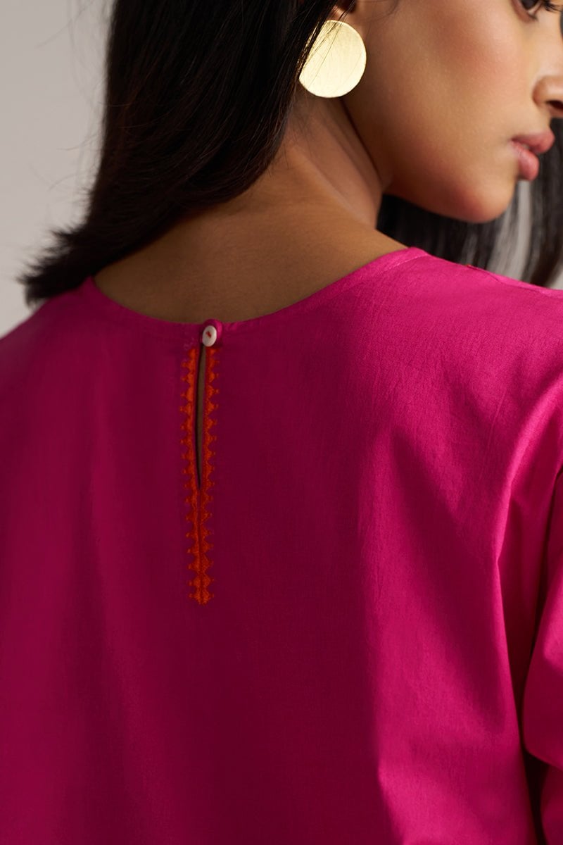 Fuchsia Straight Kurta and Wide-Leg Pants Set with Dupatta