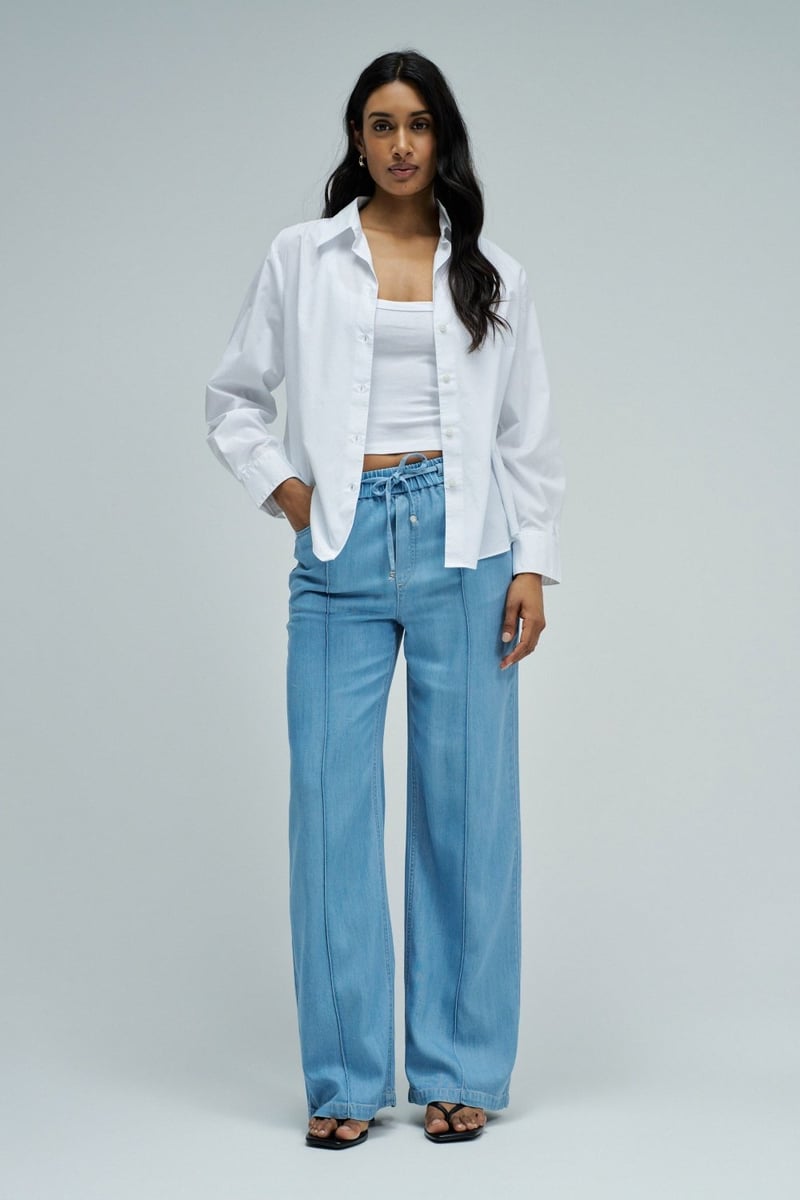 Light Wash Wide-Leg Denim Jogger Trousers