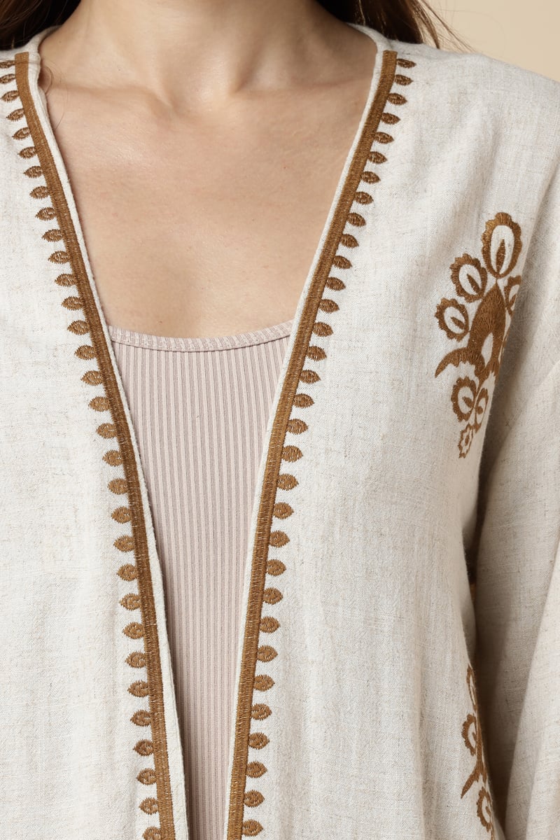 Natural Cotton Shrug and Wide-Leg Pants Co-ord Set