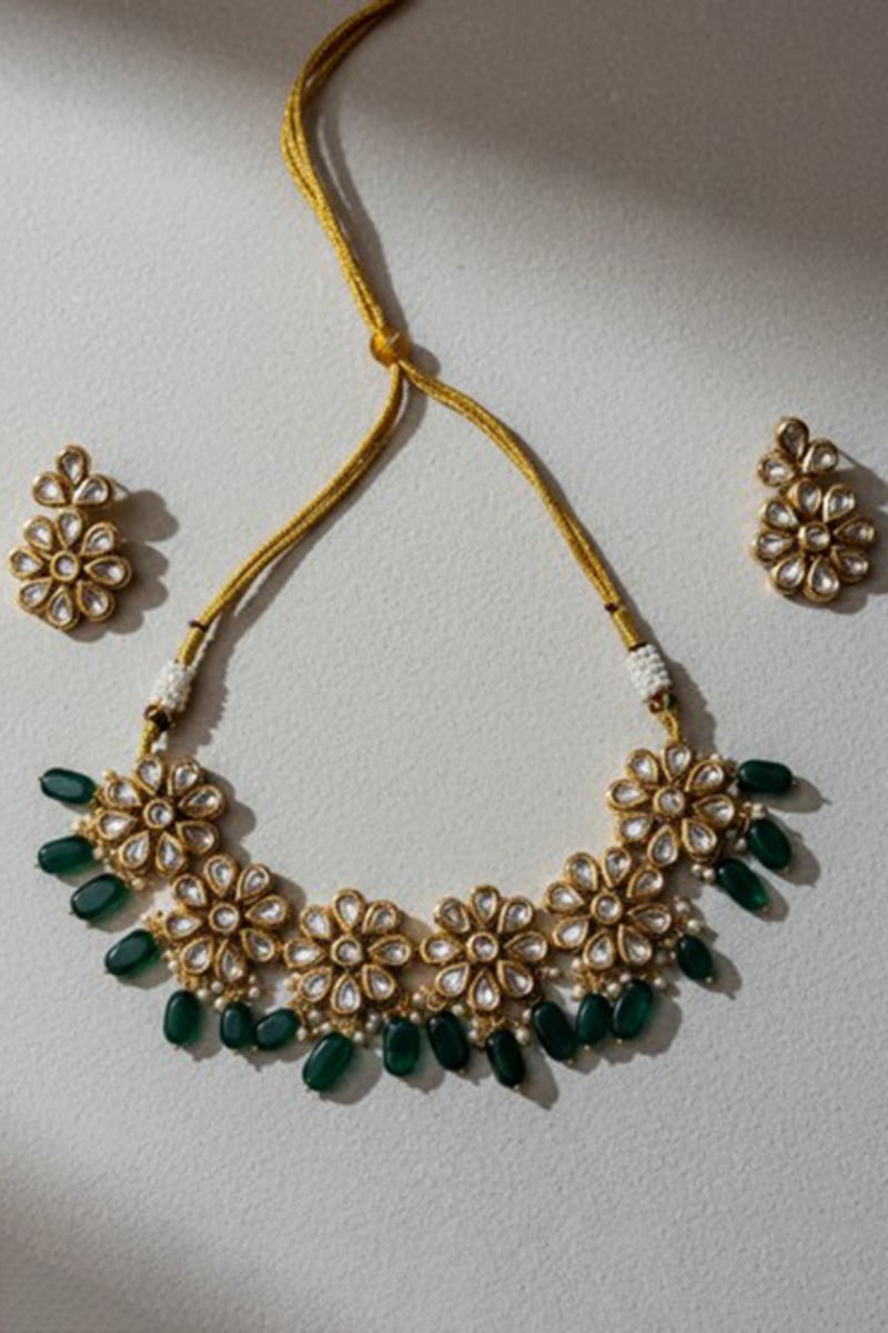 The Vrinda Emerald Flora Choker Set