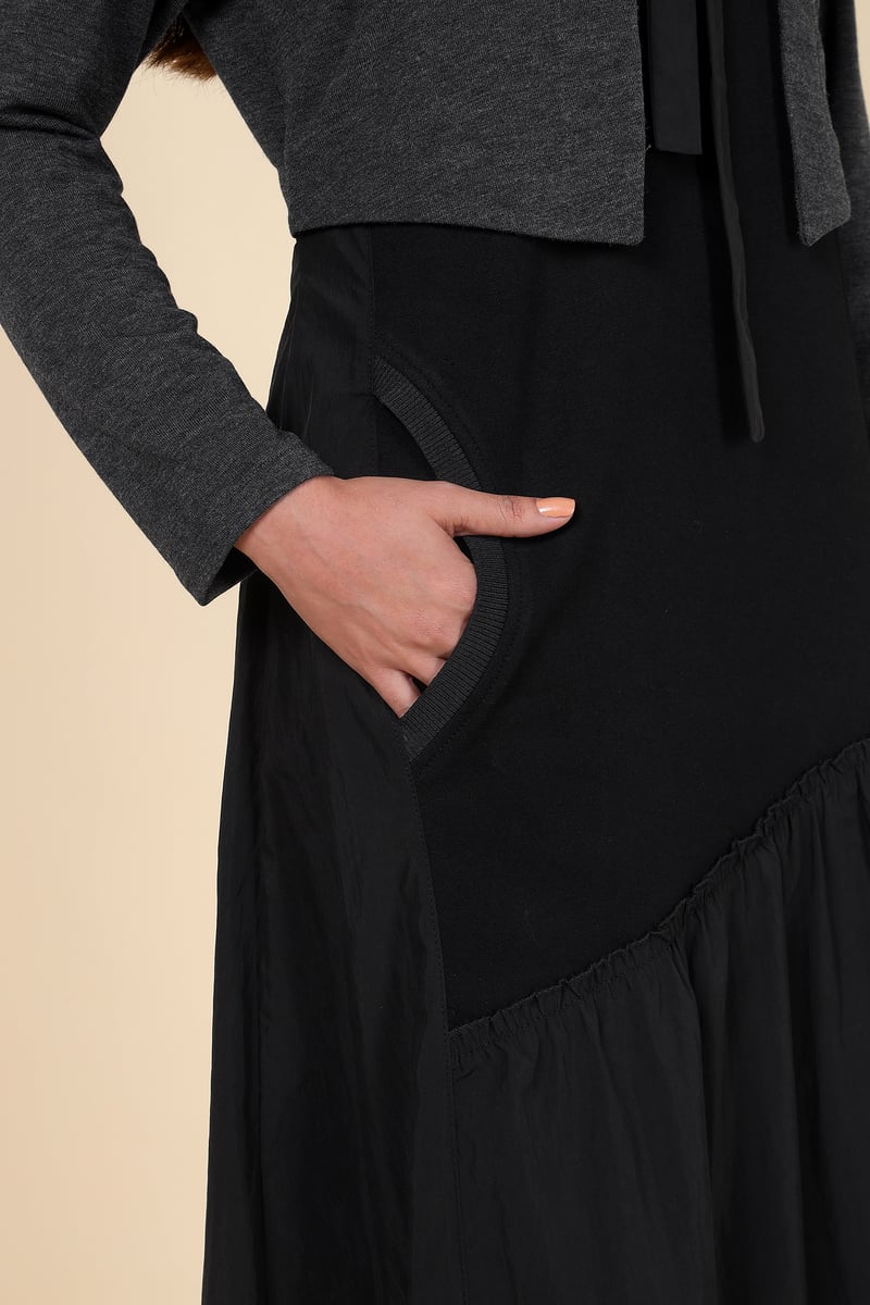 Black and Grey Layered-Look V-Neck Maxi Dress
