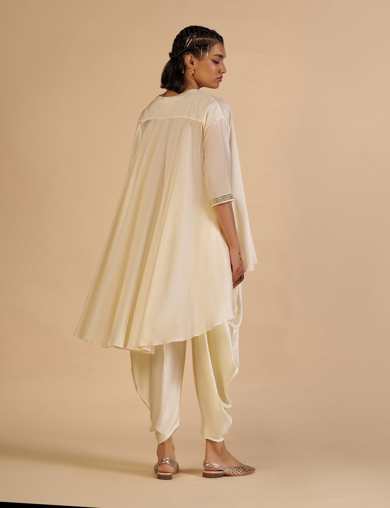 Off White Circular-Cut Asymmetric Embellished Shirt