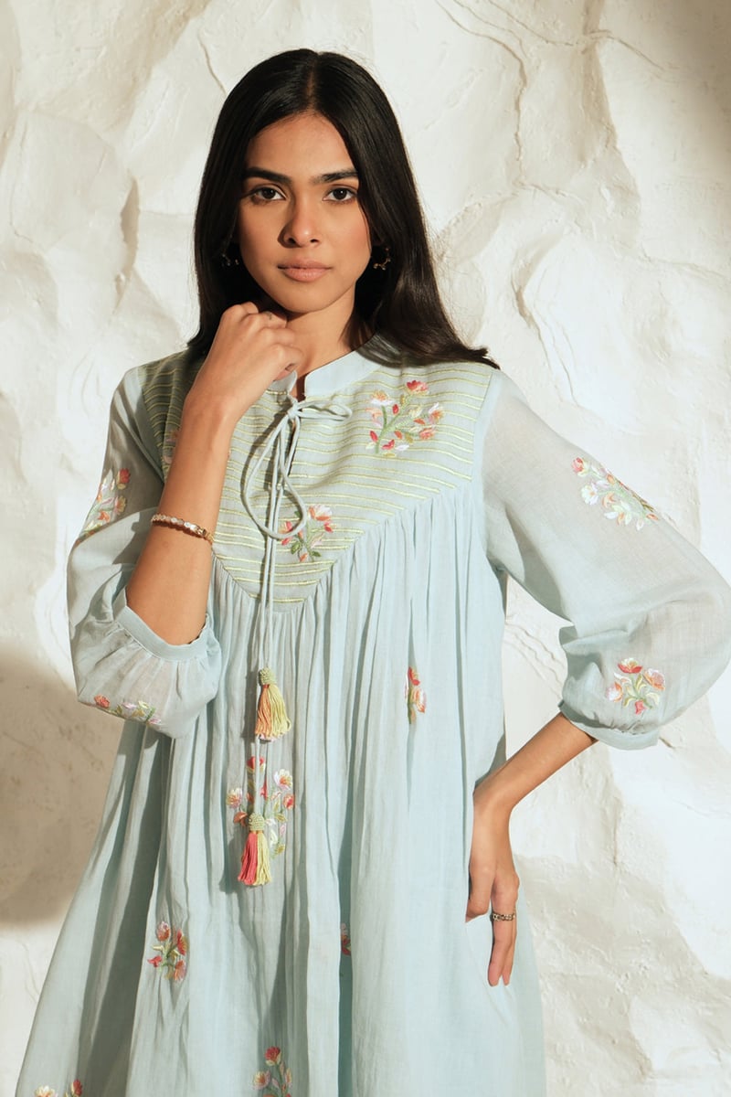 Pastel Blue Mul Mul Embroidered Co-ord Set